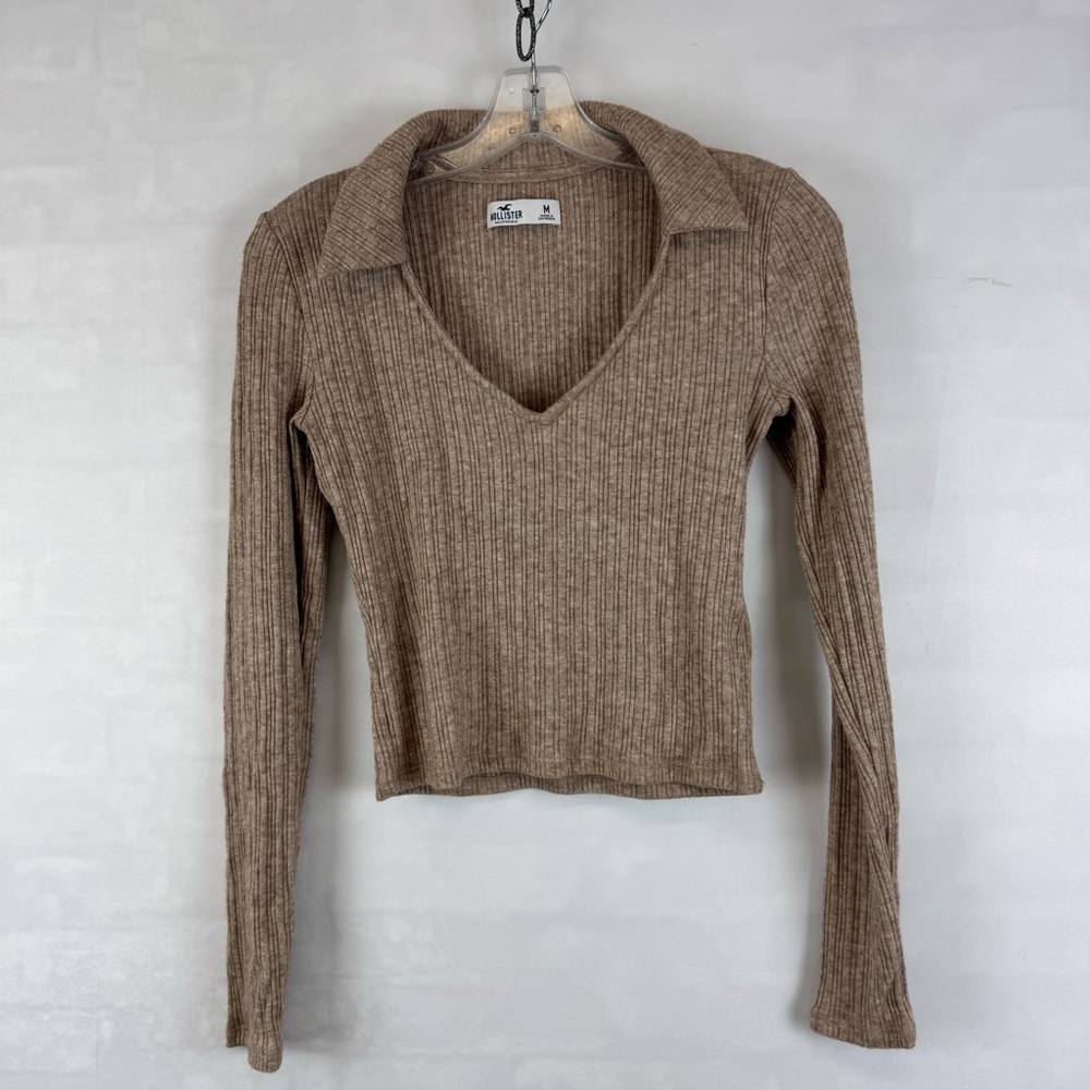 Hollister Ribbed Knit V Neck Sweater Brown Women’s Medium Y2K‎ Styling